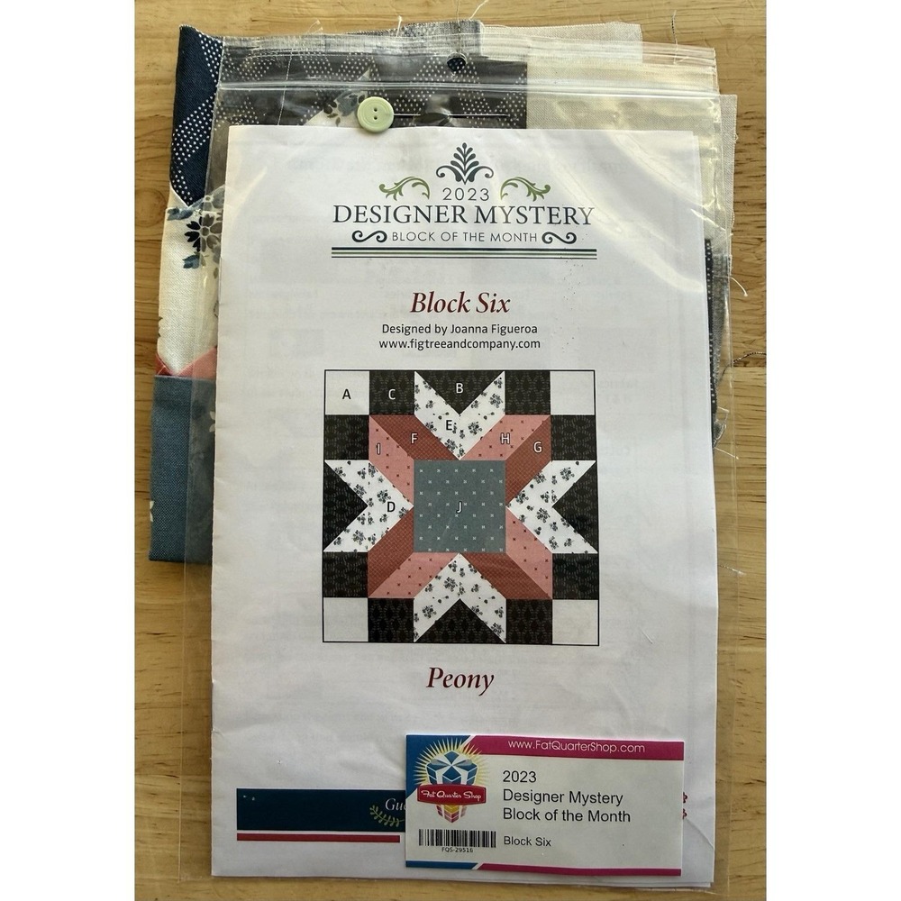 PEONY ~ Fat Quarter Shop 2023 Designer‎ Mystery BOM 6 Pattern & Pre Made Block